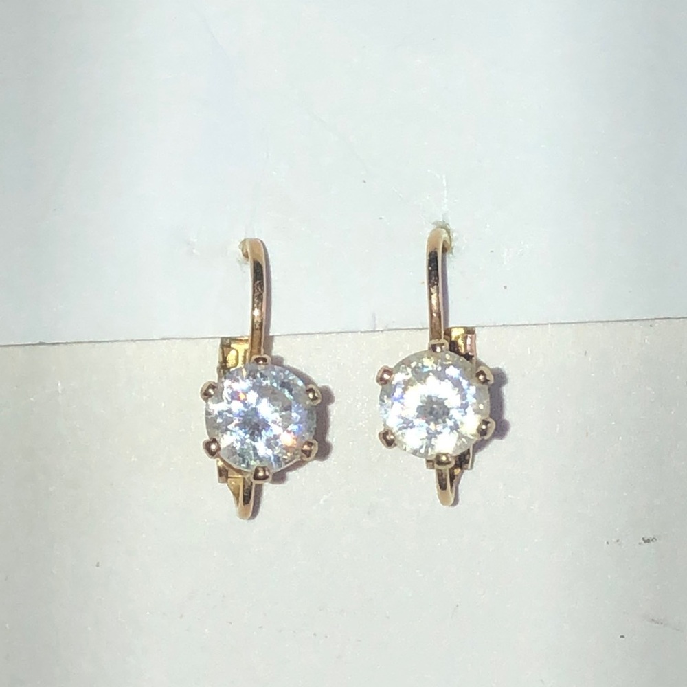 Avon Gold Tone CZ Leverback Drop Earrings - Clear Stone